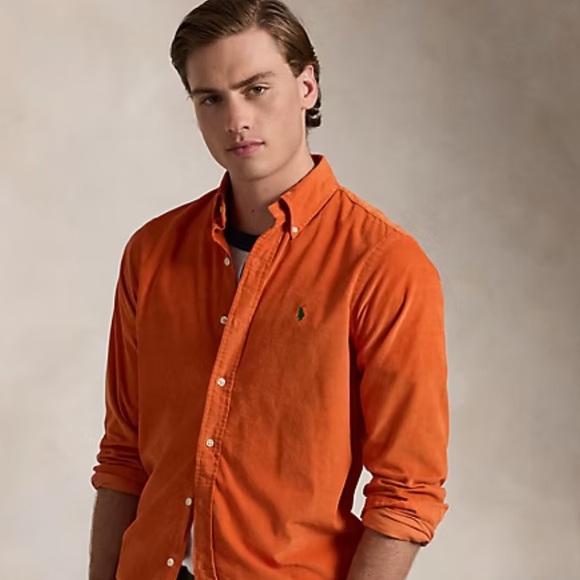 Ralph Lauren Orange Classic Fit Fine-Wale Corduroy Shirt - NWT - medium